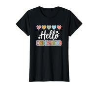 Hearts Back to School Hello Kindergarten Camiseta gráfica económica, Mujer, Negro, L