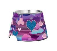 Hearts Clouds Vapor Wave Style Blue Purple Dog Food Water Bowl with Stand Stainless Steel Cats Food Bowl for Small Dogs Slow Down Eating