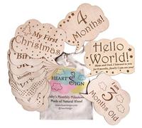 Heart's Sign 24 diseños de tarjetas de hito para bebé, letrero de Hello World para recién nacido, discos de madera semanales y ocasiones, discos de madera para hitos mensuales para bebé, juego de