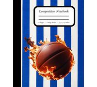 Heat Check: Flaming Basketball Over Blue & White Stripes - 110 College-Ruled Pages, Matte Cover, 7.5" x 9.25"