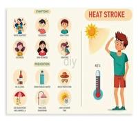 Heat Illness Safety Poster Heat Stroke Symptoms Prevention and First Aid Guide for Outdoor Work Home(Unframed,08x12inch(20x30cm))