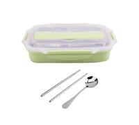 Heat Insulation Food Container Lunch Box with Chopsticks & Spoon - 304 Stainless Steel Green Bento Box for Meal Prep and On-the-Go