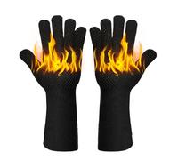 Heat Resistant Gloves, Grilling Gloves, 12.8x4.92x0.39in BBQ Heat Protection Material, Red/Black High Temperature Cooking Gauntlet, Heatproof Baking Equipment for Home and Kitchen