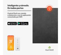 blumfeldt Calefactor Infrarrojo 350W - Montaje en Pared, IP44 para Baños, Control WiFi y Mando, Termostato Integrado, Detección de Ventanas, Eficiencia Energética 99%, Diseño Metálico