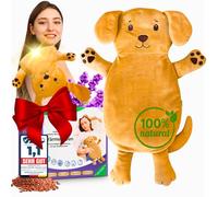 Heatbelle Empower Cojín de granos, cómodo cojín térmico, apto para microondas, funda lavable, diseño de gato animal ideal para tensiones y calambres, regalo para mujeres, niñas y niños (marrón perro)