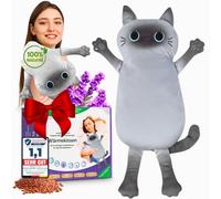 Heatbelle Empower Cojín de granos, cómodo cojín térmico, apto para microondas, funda lavable, diseño de gato ideal para tensiones y calambres, regalo para mujeres, niñas y niños (gato gris)