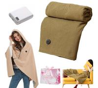 Heated Blanket Wrap Shawl for Women, Chal Calefactor para Mujer, Portátil con USB, Suave, Cremallera, Tipo Poncho, Capucha y 3 Niveles de Calentamiento (Green, with Power Bank)