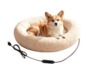 Heated Cat Bed - 3 Timers, 3 Temperature Settings, Soft Warming Pet Pad | Electric Pet Mat - Adjustable Heat for Cats and Small Animals | Plush Fabric Cushion, Timed Warming Pad, Indoor Resting Bed