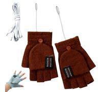 Heated Warm Fingerless Glove with Cover for Cold, Unisex Winter Hands Warmers Half Finger USB Heating Gloves, Washable Rechargeable Typing Glove for Office Home