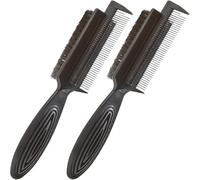 HEATSHAKING Cepillo Limpiador para Cabello y Barba 2 Piezas Doble Cara Cerdas de Nailon Abs Negro para Peluquería y Barbería Profesional, Cepillo Alisador Cardado para Peinado y Limpieza
