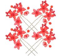 HEATSHAKING Horquillas Pelo 4 Pcs, Horquillas Decorativas Rojas Flores, Palillos para Moños de Mujer y Niña, Accesorios Vintage para Cabello de Boda y Fiesta