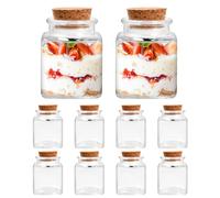 heavenlife 10 Mini Botellas de Cristal con Tapas de Corcho, Tarros de Vidrio de Especias 50ml, Frascos Herméticos Cuadrados para Regalitos Boda, Fiesta, Especias y Mermelada 4.2×5.4cm