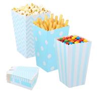 heavenlife 48 Piezas Cajas Palomitas Carton Pequeñas,3 Estilos Cartones de Palomitas,Vasos de palomitas Bolsa de Palomita,Cajas de Palomita de Maíz para Noches de Cine Fiestas Cumpleaños (Azul)