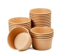 heavenlife 50 Piezas Cartón de Comida, Vasos de Papel para Helado, Taza Compostable Cuenco Cartón Kraft, Cartón de Sopa, Contenedores de Sopa de Papel para Frutas Postre Aperitivos Yogur (430ml)