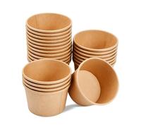heavenlife 50 Piezas Cartón de Comida, Vasos de Papel para Helado, Taza Compostable Cuenco Cartón Kraft, Cartón de Sopa, Contenedores de Sopa de Papel para Frutas Postre Aperitivos Yogur (230ml)