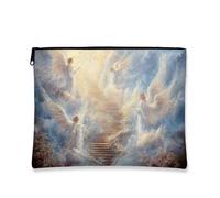Heavenly Angels - Bolsa de maquillaje para mujer, diseño de paisaje nuboso, organizador portátil con cremallera, regalo espiritual para todas las ocasiones, Azul, 7x9 Inch, Ángeles