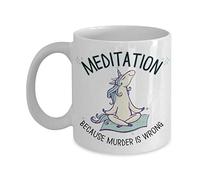 Heavily Meditated Mug Meditation Because Murder is Wrong Unicorn Lotus Pose Funny Yoga 11 o 15 oz. Blanco Bohemio espiritual cerámica café té taza