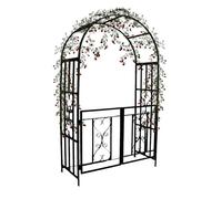 Heavy Du - Arco de rosas de metal negro con puerta, cenador de jardín al aire libre para enredaderas trepadoras y plantas, enrejado para patio trasero, boda y par Det 210 x 114 cm
