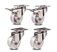 Heavy Du - Juego de ruedas giratorias de piel de policarbonato transparente de 4 pulgadas con placa superior de 360° de acero inoxidable 304 y rodamiento de carga de 230 libras y opciones fijas