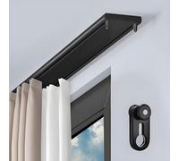 Heavy Du - Sistema de riel deslizante de aluminio para techo, riel divisor silencioso de 17 pies para dormitorio y cocina, kit de montaje negro ajustable