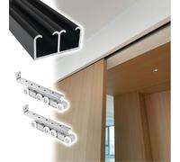 Heavy Du - Sistema de riel para puerta corrediza, herrajes de 8 ruedas, diseño de derivación oculta para armarios y puertas, kit de doble riel, aluminio negro, 6 m / 19.7ft, y liso