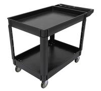 Heavy Duty 2-Tier Plastic Utility Cart - Deep Shelves, Ergonomic Handle, 230kg (500lb) Capacity, 360° Swivel Locking Wheels - Multipurpose Rolling Trolley for Office, Warehouse, Garage, School, Cleani