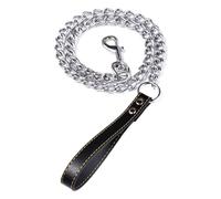Heavy Duty Anti-Bite Dog Chain Leash - Chew Training Leash with Leather Handle(Black,L 4mm x 120cm)
