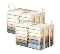 Heavy-Duty Clear Plastic Storage Bag for Clothes - Large Thick Organizer with Zipper Handles, Foldable & Stackable for Moving Home Storage (White*2)