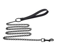 Heavy Duty Dog Lead Chain Anti-bite Metal Basic Pet Leash with Leather Handle Approx 3.7ft Length Suitable for Small Medium Dogs A