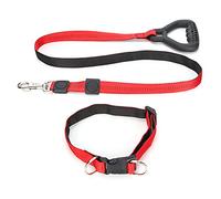 Heavy Duty Dog Leash & Collar Set | Adjustable Nylon Leash for Small/Medium/Large Dogs | Comfortable PP Handle with Shock Absorption | Pet Walking Security Solution (Red)