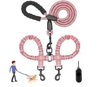 Heavy Duty Dog Leash with Shock Absorbing Bungee, Double Dog Lead for Walking 2 Dogs No Tangle, Two Point Control Dog Lead, Adjustable with Car Seatbelt for Walking and Traning (B)