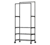 Heavy Duty Garment Rack - Double Rods Display Rack For Suspending Clothes | Rolling Clothes Organizer | PP Fittings + Pipe Construction - For Coats Shirts Dress - Multi-functional Bedroom Storage For