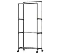 Heavy Duty Garment Rack - Double Rods Display Rack For Suspending Clothes | Rolling Clothes Organizer | PP Fittings + Pipe Construction - For Coats Shirts Dress - Multi-functional Bedroom Storage For