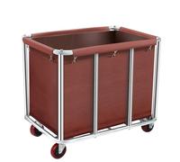 Heavy Duty Laundry Cart with Wheels, 11.35 Bushel Waterproof Canvas Basket, Stainless Steel Frame, Rolling Trolley For Home & Commercial Use(Brown 8 Tubes)