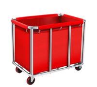 Heavy Duty Laundry Cart with Wheels, 11.35 Bushel Waterproof Canvas Basket, Stainless Steel Frame, Rolling Trolley For Home & Commercial Use(Red 8 Tubes)
