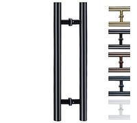 Heavy Duty Square Sliding Door Handle Pipe,H Shape Door Pull Handle Diameter 38mm/1.5in, Door Grab Bar Pole for Bath Bank Office Shopping Mall Hotel(Black,50cm/19 3/4"-30cm)