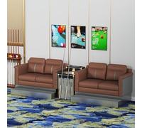 Heavy-Duty Stainless Steel Base Billiard Viewing Couch, Scratch-Proof Faux Leather Pool Spectator Chair, Multi-Seat Comfort Rest Sofa for Hall(C)
