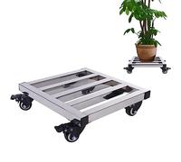 Heavy Duty Stainless Steel Plant Trolley with Wheels Large Square Metal Pot Stand For Garden Flower Pots Dolly Caddy Plant Mover Stand Iron Plant Pot Trolley Stand Outdoo(Silver-25Cm)