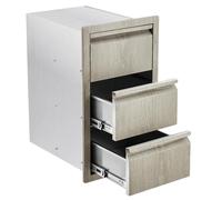Heavy Duty Stainless Steel Triple Drawer Cabinet for Outdoor Kitchens - Weather-Resistant, Flush Mount, Handles - 14.7"W x 18.5"D x 24.5"H - Ideal for BBQ Island, Patio Grill - New Magnolia Wood,
