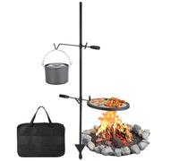 Heavy-Duty Swivel Campfire Grill for Fire Pit - 62cm Steel Grate, Portable & 360° Adjustable Outdoor BBQ Cooking Rack with Carry Bag - Includes Hanger Rod, Hook, Three-Piece Baking Tray Set, Vertical,