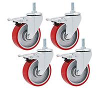 Heavy Duty Swivel Caster Wheels 4 Pack Industrial Iron Core Polyurethane Universal Replacement Wheels For Carts Furniture Workbench and Trolley Threaded Stem M12X30Mm Red
