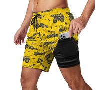 Heavy Machinery Equipment - Traje de baño para hombre, secado rápido, 2 en 1, pantalones cortos deportivos de playa con forro de compresión y bolsillo