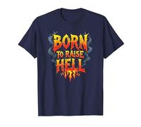 Heavy Metal Born to Raise Hell Rocker Rebel Lema Camiseta, Hombre, Azul Marino, M