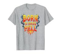 Heavy Metal Born to Raise Hell Rocker Rebel Lema Camiseta, Hombre, Gris Jaspeado, L