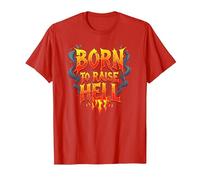 Heavy Metal Born to Raise Hell Rocker Rebel Lema Camiseta, Hombre, Rojo, S