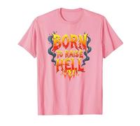 Heavy Metal Born to Raise Hell Rocker Rebel Lema Camiseta, Hombre, Rosado, S