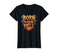 Heavy Metal Born to Raise Hell Rocker Rebel Lema Camiseta, Mujer, Negro, M