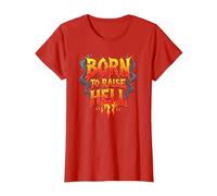 Heavy Metal Born to Raise Hell Rocker Rebel Lema Camiseta, Mujer, Rojo, M