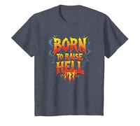 Heavy Metal Born to Raise Hell Rocker Rebel Lema Camiseta, Niños, Azul Jaspeado, 6 años