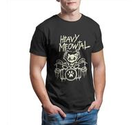 Heavy Metal Drummer Cat Playing Animal Amazing Unisex O-Neck 100% Cotton Short-Sleeve T-Shirts Black L